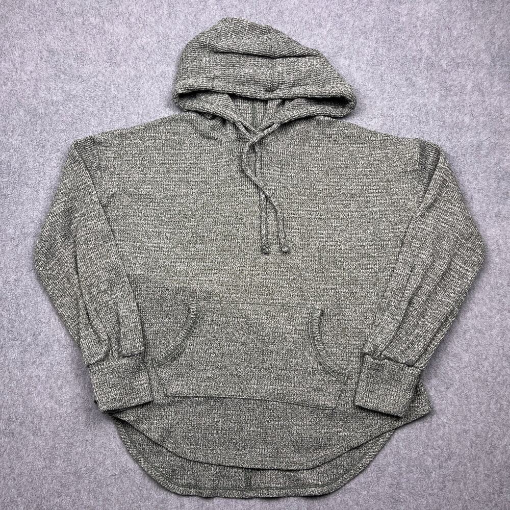 Cropped Hoodie‎ Womens Large Green Knit Long Sleeve Drawstring Sweatshirt